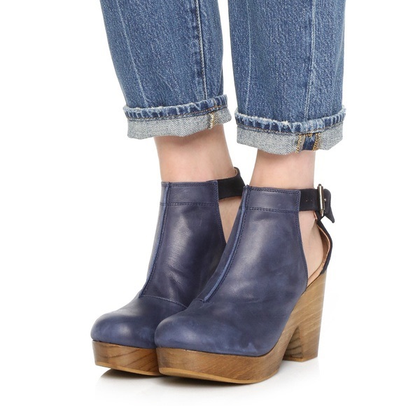 Free People Shoes - Free People Apple Orchard Blue Leather Clog Boots
